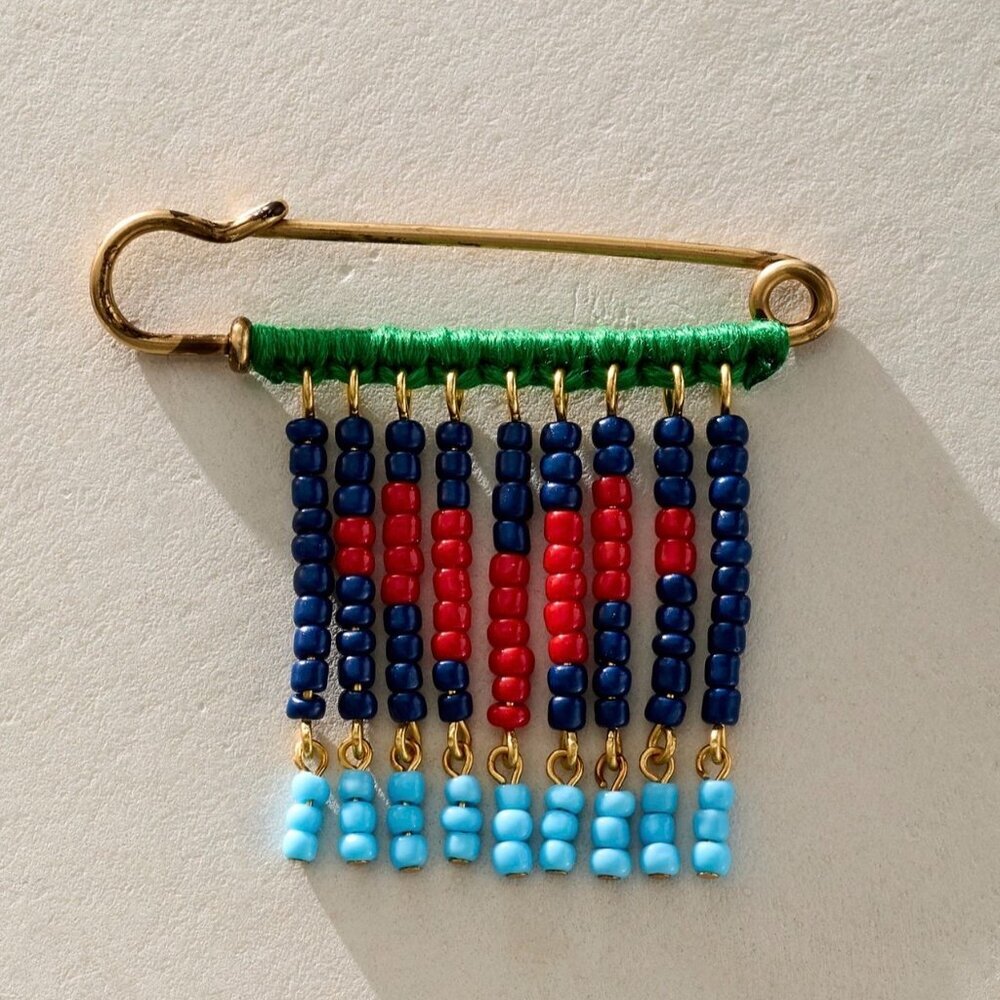 NWT Free People Bead Baby Brooch in Blue/Green - Picture 2 of 3